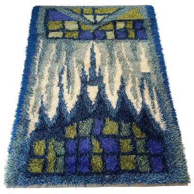 Abstract Scandinavian Multicolor High Pile Rya Rug Carpet, Sweden