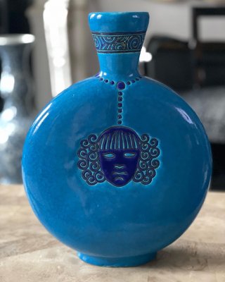 Azure Blue Modern Art Glass Flower Vase Free P&P Accent Plus Decor 