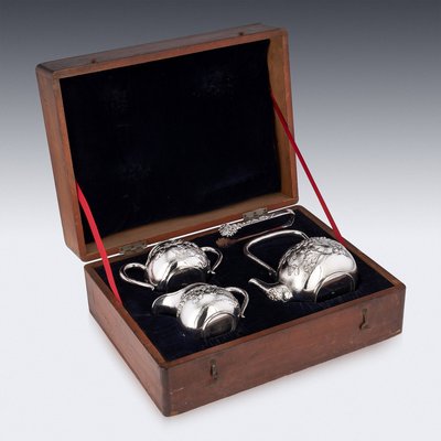 20th Century Japanese Meiji Solid Silver Four Piece Tea Set