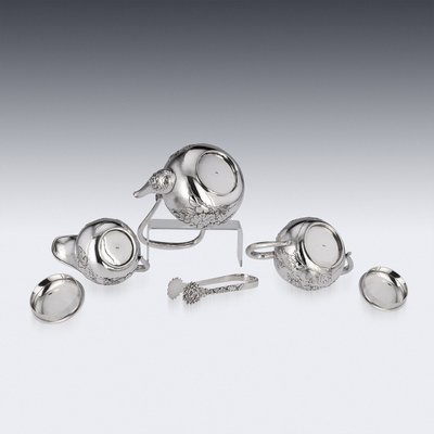 20th Century Japanese Meiji Solid Silver Four Piece Tea Set