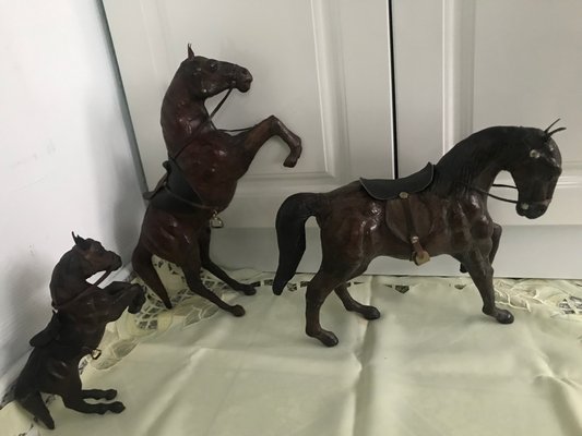 Leather Horse Figurines, 1950s, Set of 3 for sale at Pamono
