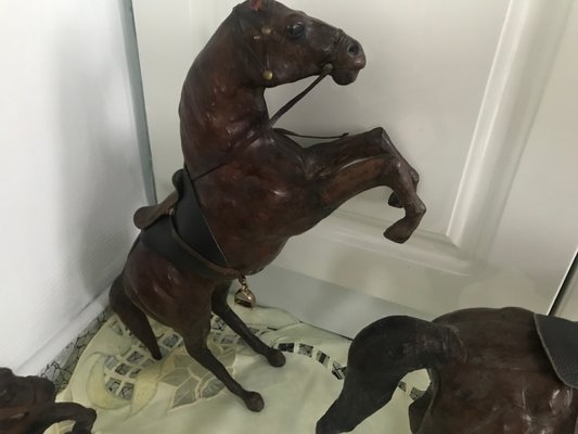 Leather Horse Figurines, 1950s, Set of 3 for sale at Pamono