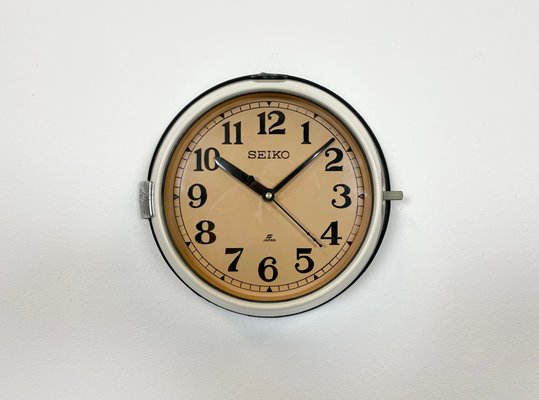 Vintage Beige Wall Clock from Seiko Navy, 1970s for sale at Pamono