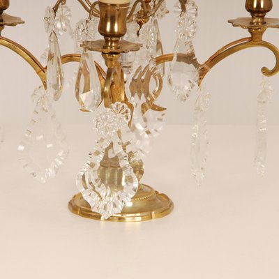 Victorian French Gilt Table Lamps with 4 Lights Clear Crystal