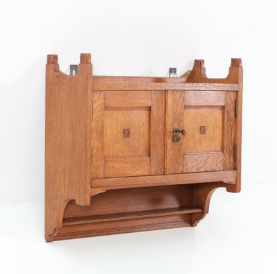 Art Nouveau Arts Crafts Oak Wall Cabinet 1900s