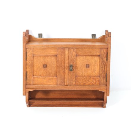 Art Nouveau Arts Crafts Oak Wall Cabinet 1900s