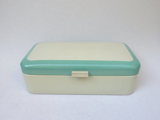 Grande Boîte à Pain Hollandaise En émail Vert Vintage - Taille Large, Avec Charnières