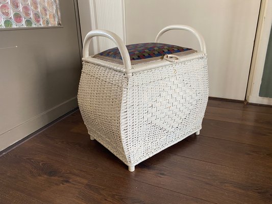 Vintage Rattan Braided Stool or Ottoman 1950s