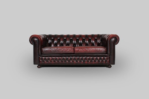 Red Leather Chesterfield Sofa 1980s, Antique Look Leather Sofa
