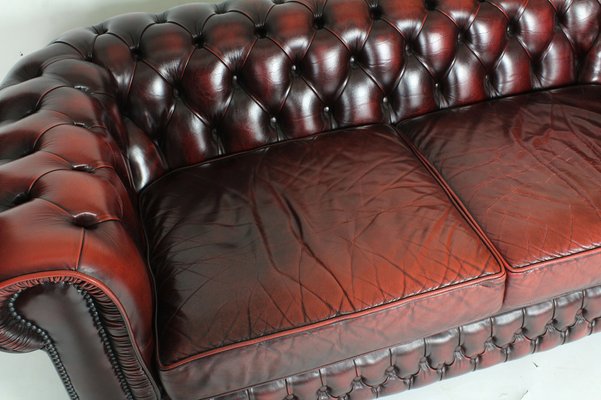 Red Leather Chesterfield Sofa 1980s, Chesterfield Leather Couch Second Hand
