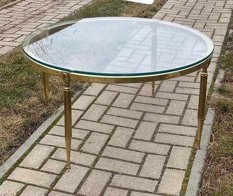 Round Brass Coffee Table with Glass Top 1970s