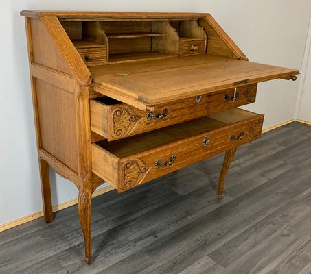 French Carved Oak Bureau Or Writing Desk Secretaire For At Pamono French Carved Oak Bureau Or Writing, Oak Fall Front Desk