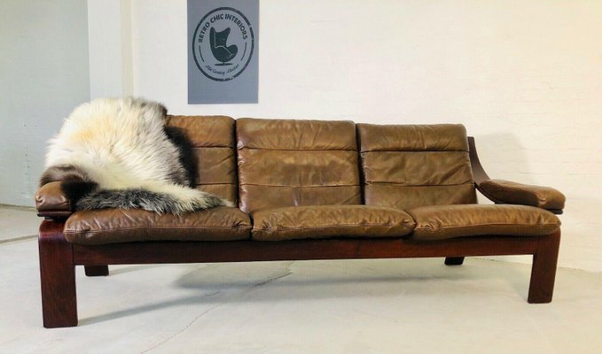 Vintage Scandinavian Mid Century Sofa, Buffalo Hide Leather Sofa