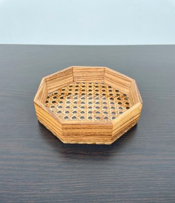 Acrylic Wicker Wood & Brass Octagonal Box by Christian Dior