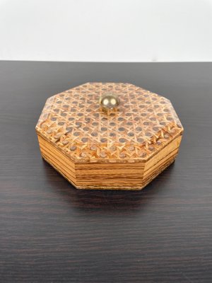Acrylic Wicker Wood & Brass Octagonal Box by Christian Dior