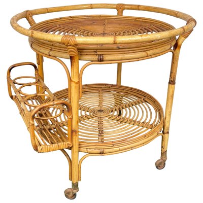 Bamboo Rattan Round Serving Bar Cart Trolley Italy 1960s For At Pamono Bamboo Rattan Round Serving Bar Cart, Outdoor Bamboo Bar Cart