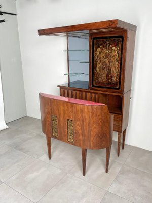 スーパーセール 半額 Mid-Century Modern Italy Cabinet, Bar Glass & Mirror Wood, 鏡