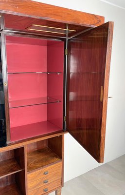 Mid Century Modern Wood Mirror Glass Bar Cabinet Italy 1960s
