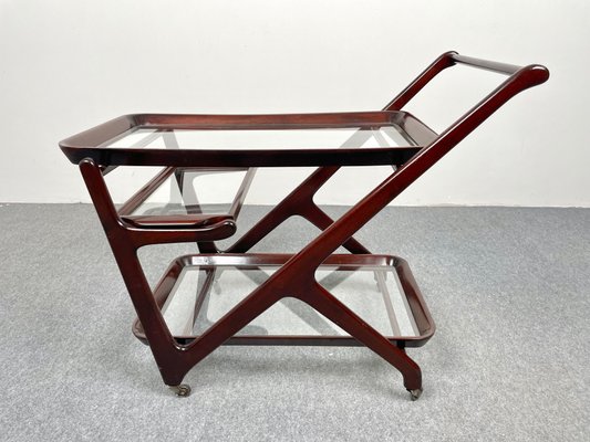 Wood & Glass Serving Bar Cart by Cesare Lacca, Italy, 1950s for at Pamono