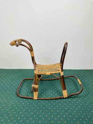 Rattan Bamboo Wicker Rocking Horse Toy, Italy, 1960