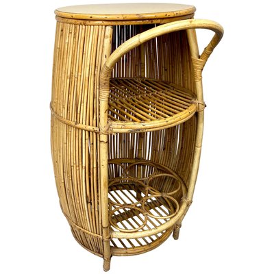 Bamboo Rattan Barrel Bar Cart Cabinet Italy 1960s for sale at Pamono