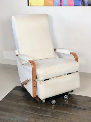 Italian White Leather La Z Boy Rocking Armchair by Pizzetti Roma 1960s