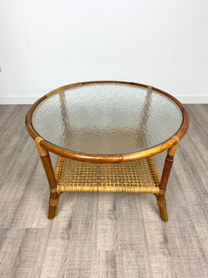 Bamboo Rattan Frosted Glass Coffee Table Italy 1960s for sale