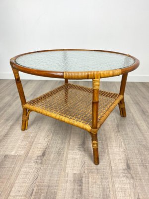Bamboo Rattan Frosted Glass Coffee Table Italy 1960s for sale at Pamono