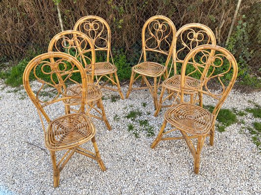 Italienische Sthle aus Rattan & Bambus, 1960er, 6er Set bei Pamono kaufen