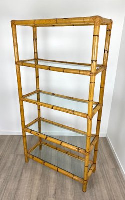 tag re Bookcase in Bamboo Rattan and Glass Italy 1960s