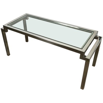 Glass Coffee Table Italy 1970s, Modern Chrome Side Table