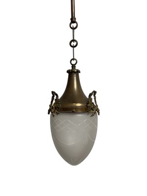 Large Antique Frosted Cut Glass Brass Ceiling Pendant Lamp For At Pamono - Vintage Cut Glass Ceiling Light