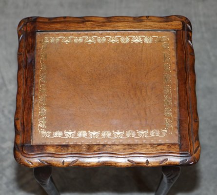 Vintage Brown Leather Top Hardwood, Brown Leather Tray Table