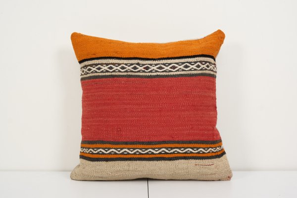 Turkish Hand-Woven Red wool tribal throw Pillow case