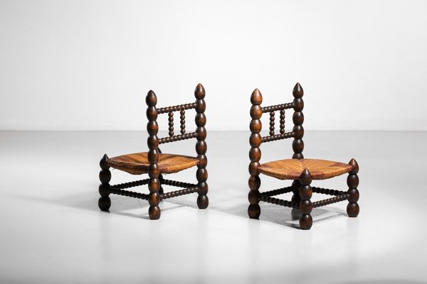 French Turned Wood Fireplace Chairs 1960s Set of 2 for sale at
