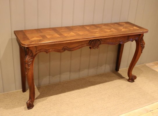 French Walnut Parquetry Top Console, Drexel Heritage Console Table