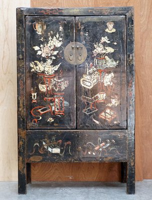 Armoire Chinoise De Mariage - Reproduction Antique - Bleue - Bois Et Métal - Palazzo Int