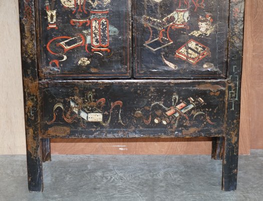 Antique C Chinese Hand Painted Wedding Cabinet or Housekeeper s