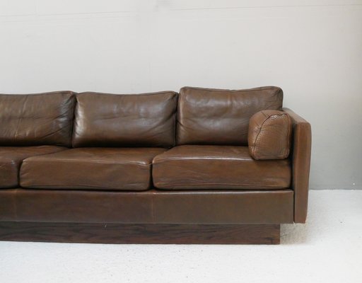 L Shaped Leather Sectional Sofa 1970s, Worn Leather Sectional Sofa