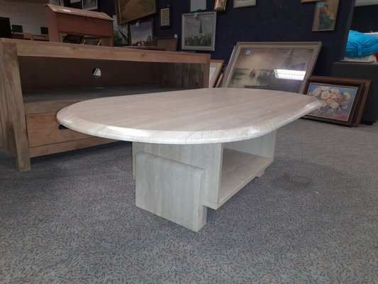 Mid Century Italian Travertine Coffee Table with Storage for sale