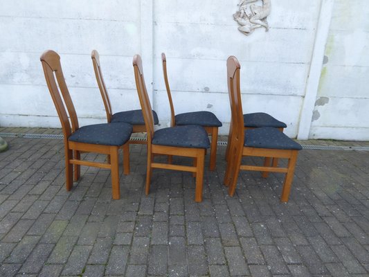 High Back Blond Oak Wooden Chairs 1980s Set of 6 for sale at Pamono