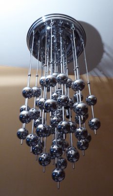 Large Chrome Plated Luber Ball Chandelier by Verner Panton for J. Luber Ag for sale at Pamono
