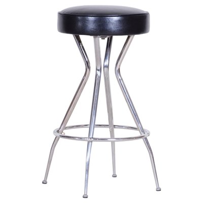 Small Black Leather Bar Stool 1930s