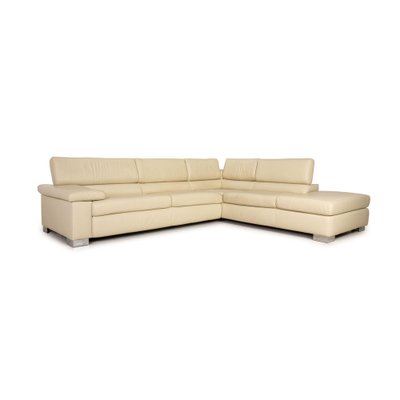 Cream Courage Leather Corner Sofa With, Real Leather Corner Sofa Bed