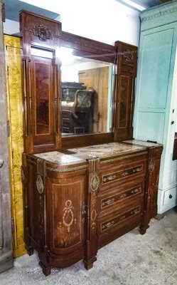 Antique oak store dresser with mirror
