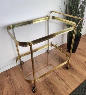 Midcentury Brass Faux Bamboo Hollywood Regency Serving Bar Cart 1970s