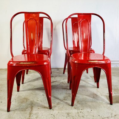 CASSANDRA RED SET OF 2 STEEL STACKABLE DINING CHAIR-RETRO TOLIX-STYLE SEAT NEW 