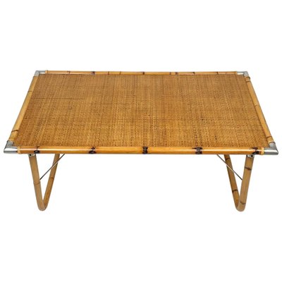 Folding Coffee Table in Bamboo, Rattan, Wicker with Steel Corners