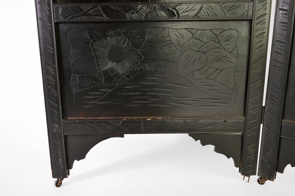 Carved & Inlaid Shibayama Folding Screen, Japan, 1890 for sale at