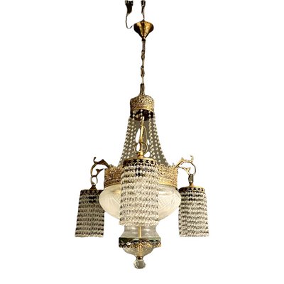 Antique Italian Liberty Chandelier Lamp, Crystal Chandelier Lamp Vintage